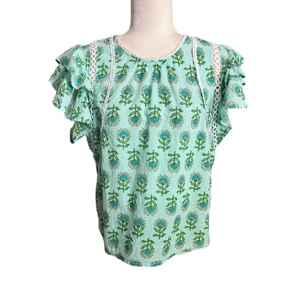 Joie casual prairie core cottage core Floral Ruffle Sleeve Top - - Picture 2 of 10